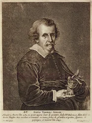 Portrait of David Teniers I, plate 45 from a series of portraits of artists, engraved by Peter van Leysebetten